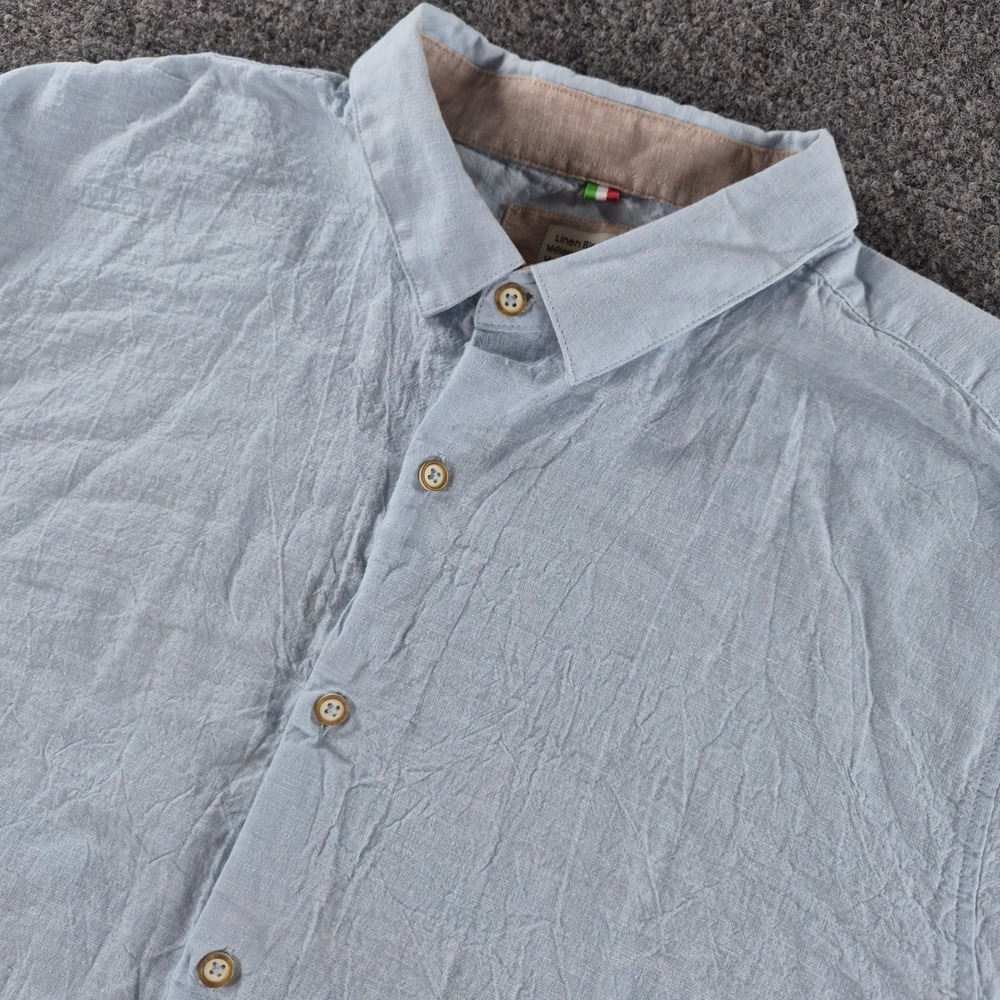 Bruno Positano Mens XL Linen Blend Button Down Shirt Light Blue Long Sleeve
